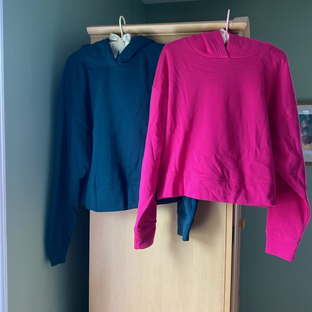 NWT Teal sz  S & hot pink sz M cropped oversized old navy hoodies. Sold together